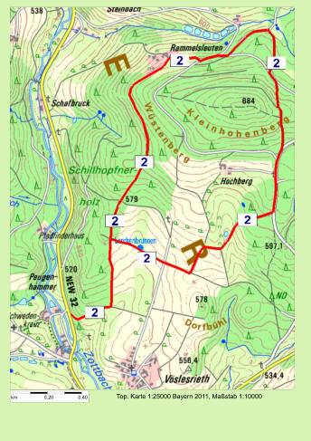 Top. Karte 1:25000 Bayern 2011, Maßstab 1:10000 km 0.20 0.40