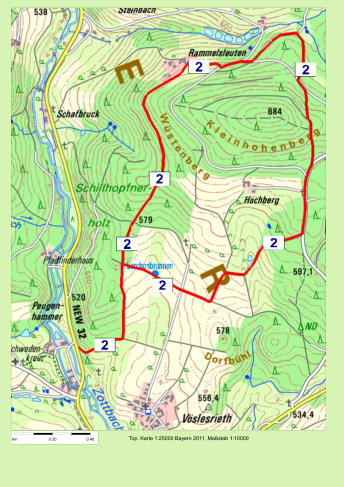 Top. Karte 1:25000 Bayern 2011, Maßstab 1:10000 km 0.20 0.40